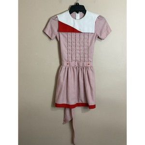 Vintage Handmade Girls Sailor Dress Size Medium Red White Striped Retro Buttons